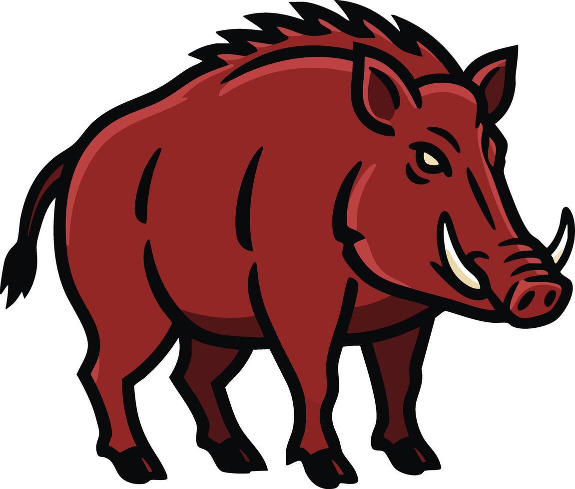 Wild boar standing side view aggressive pose red color illustration animal design vector