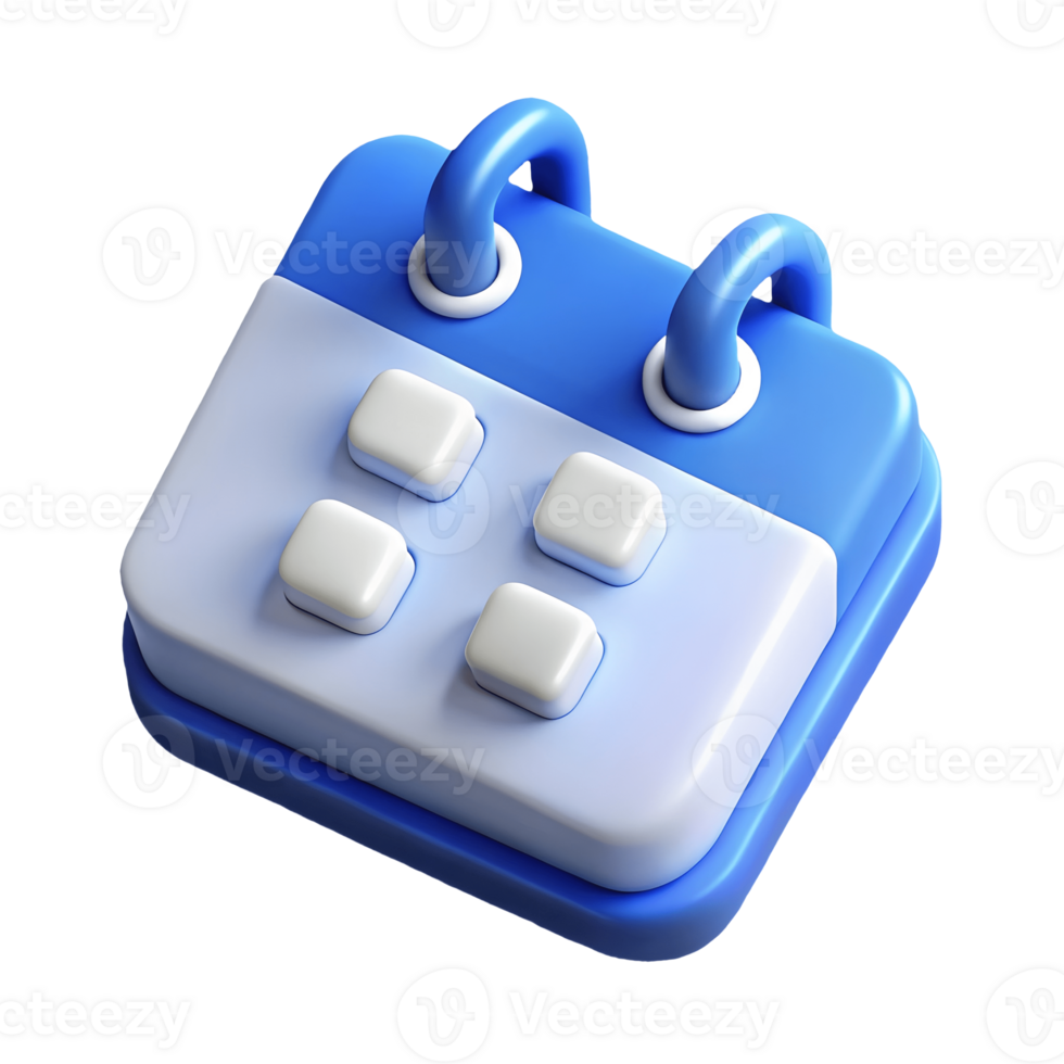 3D Blue Calendar Icon with White Buttons on a Transparent Background png