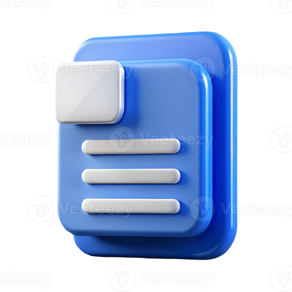 3D Blue Document Icon with White Lines on a Transparent Background png