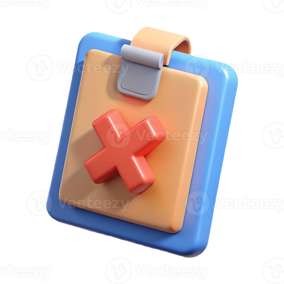 3D Clipboard with Red X illustration Mark on a transparent background png