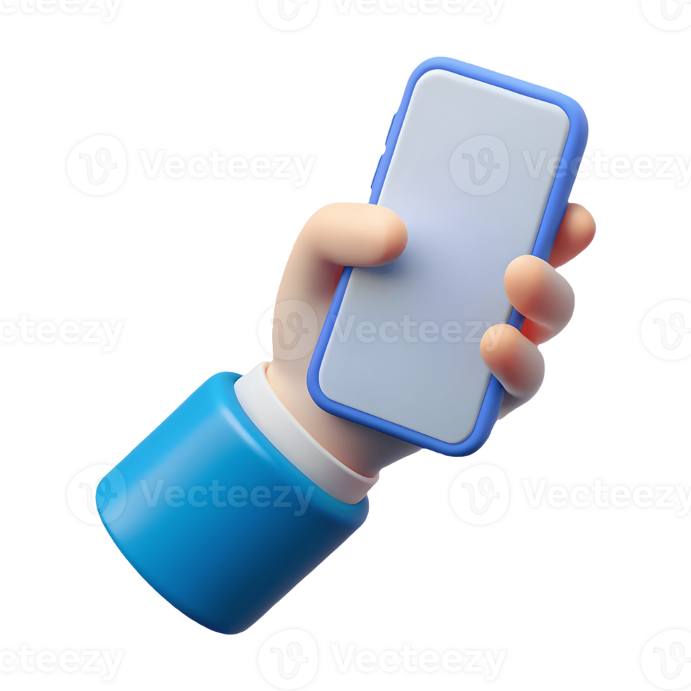3D Rendered Hand Holding a Modern Smartphone with a Blue Case Isolated on a Transparent Background on a transparent background png