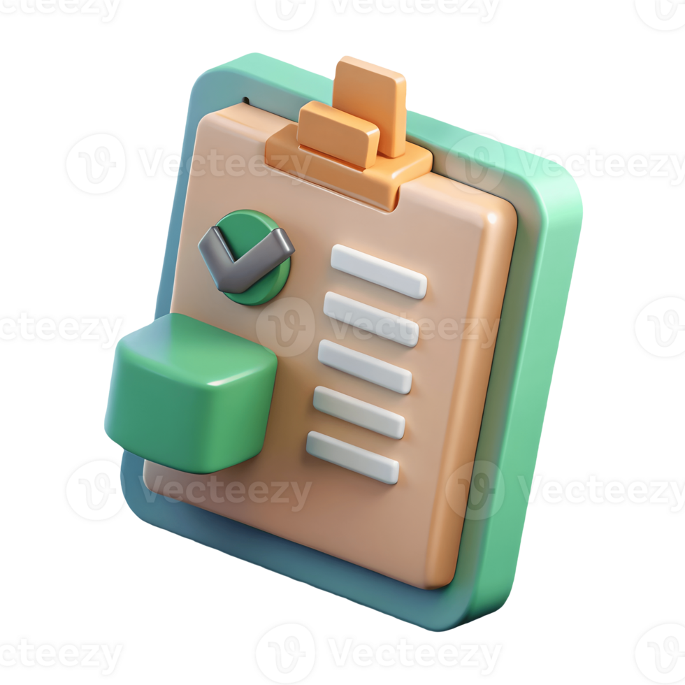 3D Clipboard with Checklist and Checkmark on a Transparent Background on a transparent background png