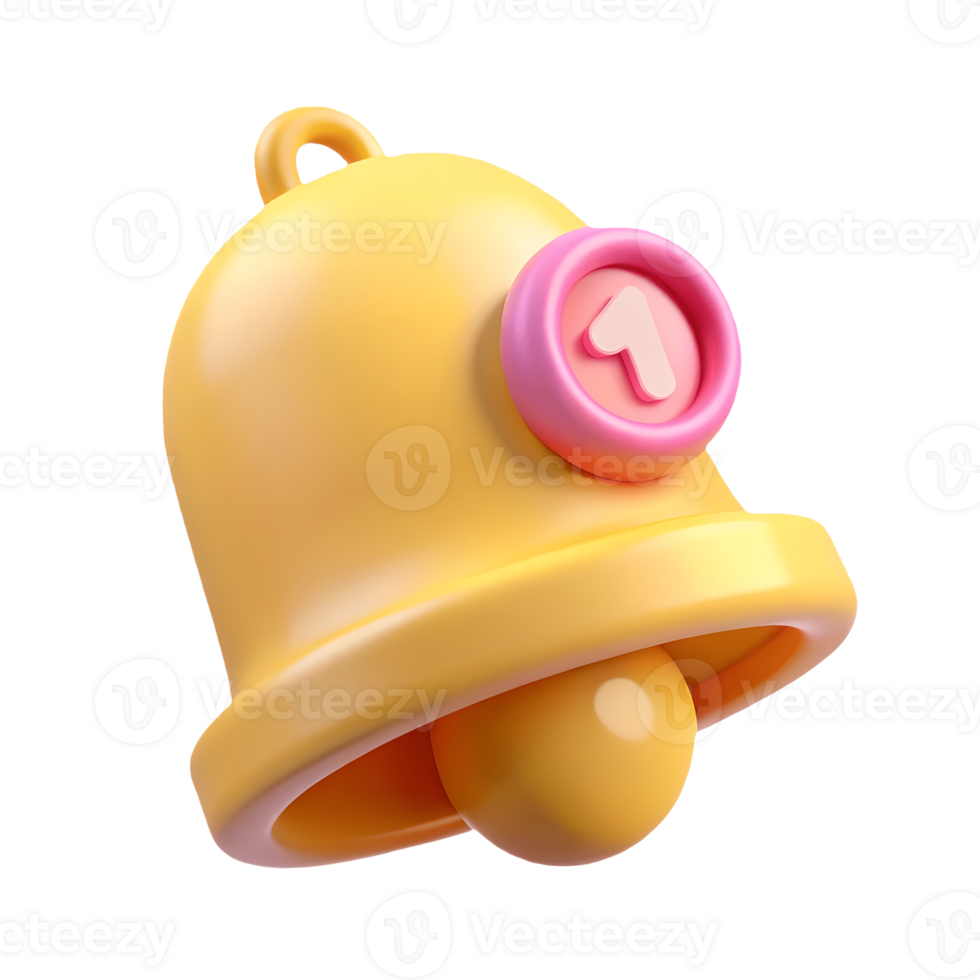 3D Yellow Notification Bell Icon with Pink Badge on a transparent background png