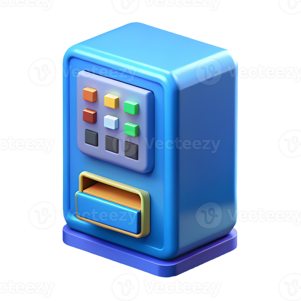 Colorful 3D vending machine with bright buttons and a slot perfect for game assets or design elements on a transparent background png