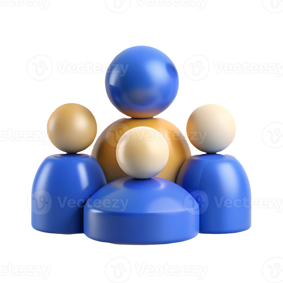 3D Render of Abstract Human Figures in Blue and Gold Depicting Unity and Teamwork on a transparent background png