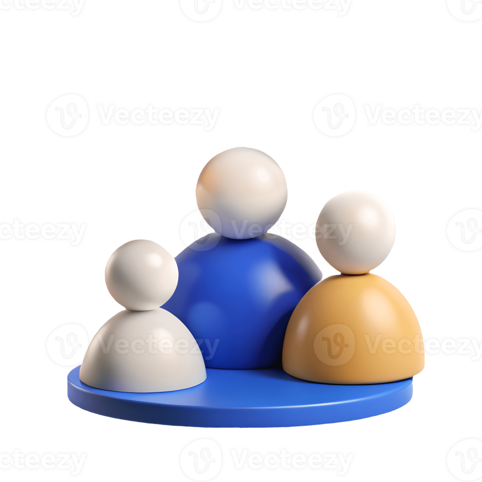3D Render of Abstract Family Figures in Blue White and Yellow on a Transparent Background png