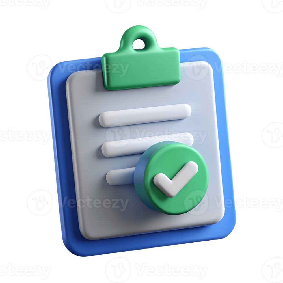 3D Clipboard with Green Checkmark on a Transparent Background png