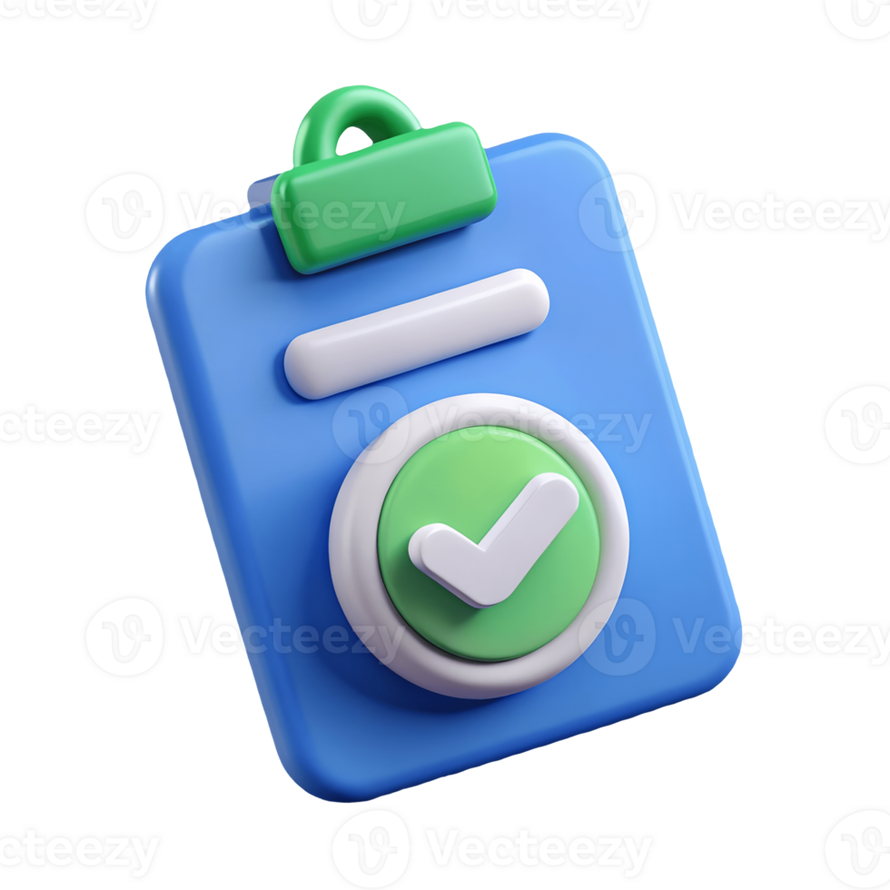 3D Blue Clipboard with Green Checkmark Icon on a transparent background png
