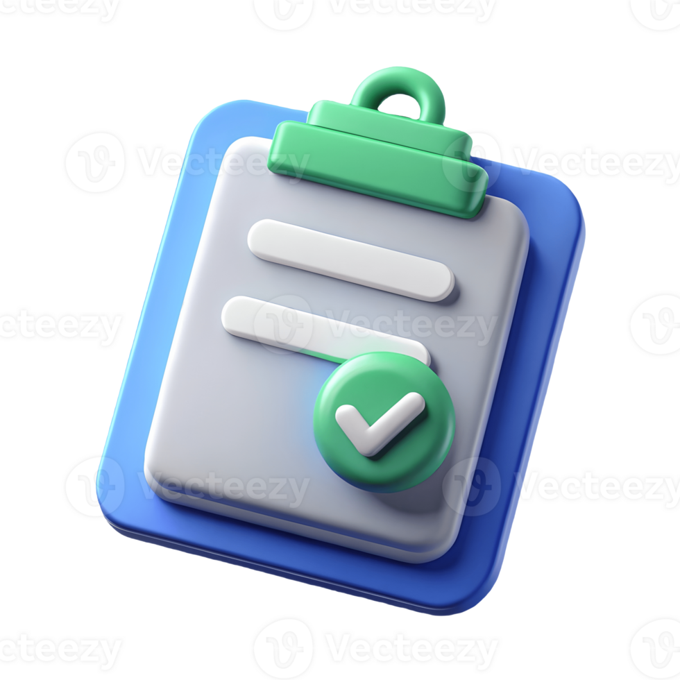 3D Blue Clipboard with Green Checkmark on transparent background png