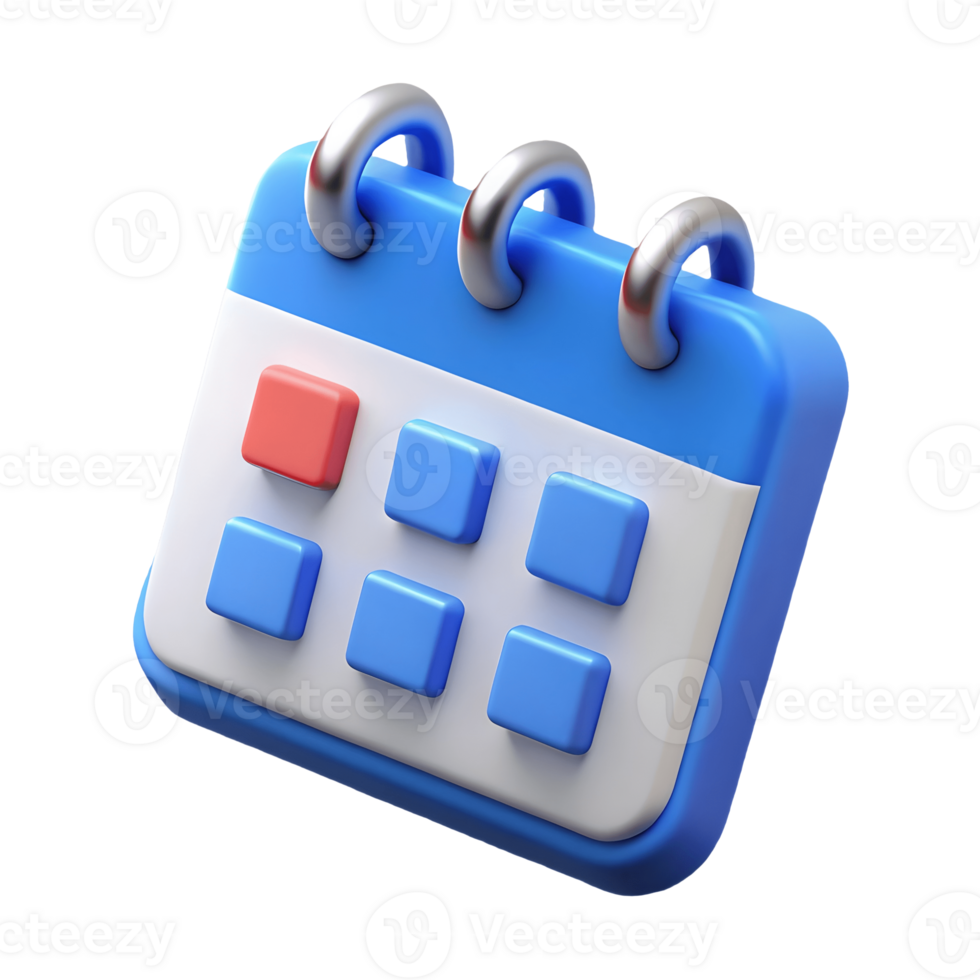 3D Blue Calendar Icon with Red Highlighted Date Perfect for Scheduling and Deadlines on a Transparent Background png