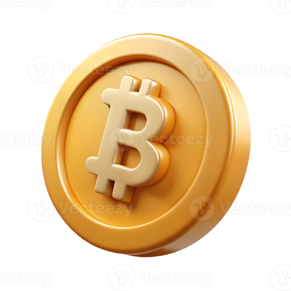3D Rendered Shiny Gold Bitcoin Symbol on a transparent background png