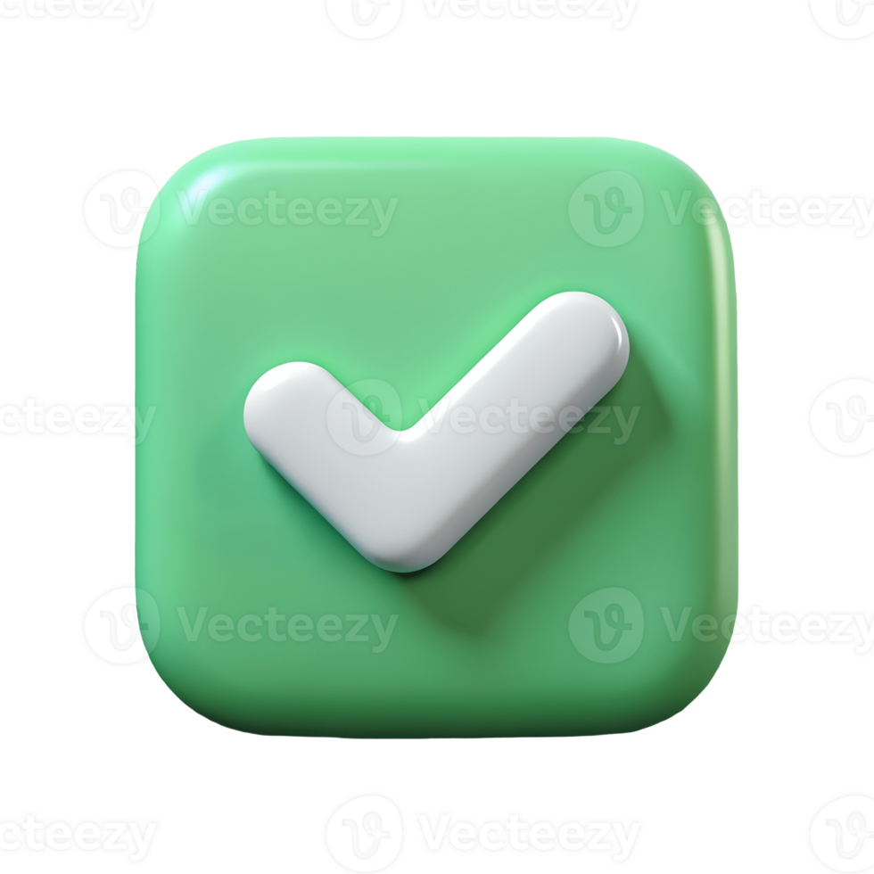 3D Green Checkmark Icon symbol on a Transparent Background png