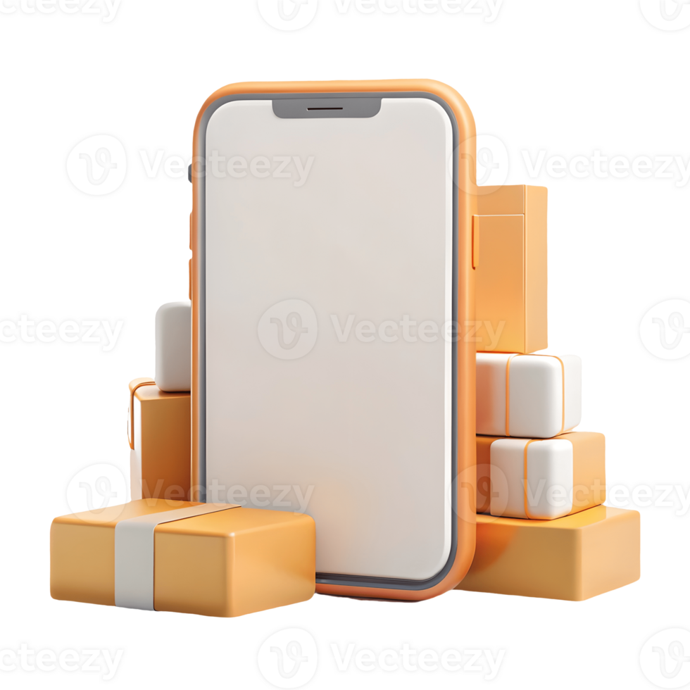 Modern smartphone surrounded by stacked gift boxes on a transparent background png