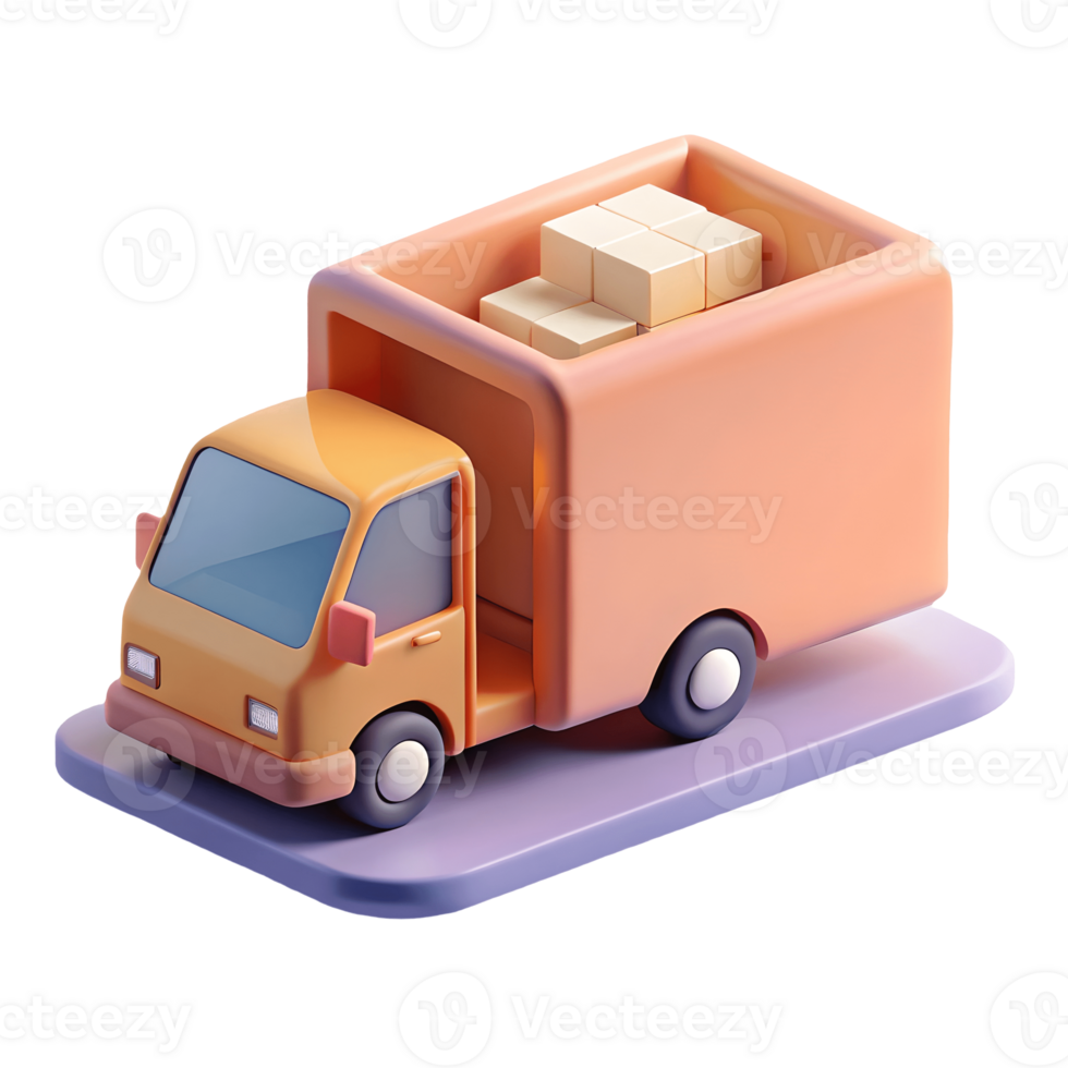 Cute 3D delivery truck with packages on a transparent background png