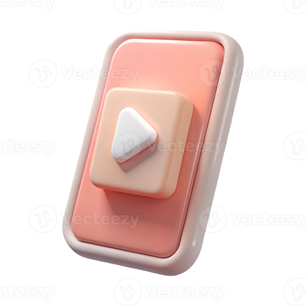 3D Rendered Smartphone with Play Button Icon on a Transparent Background png