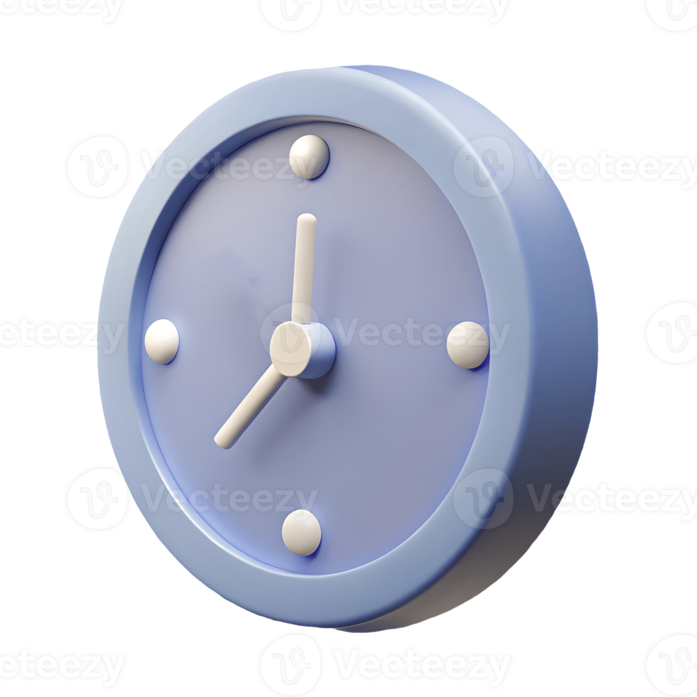3D Rendered Blue Clock with White Dots and Hands on a Transparent Background png