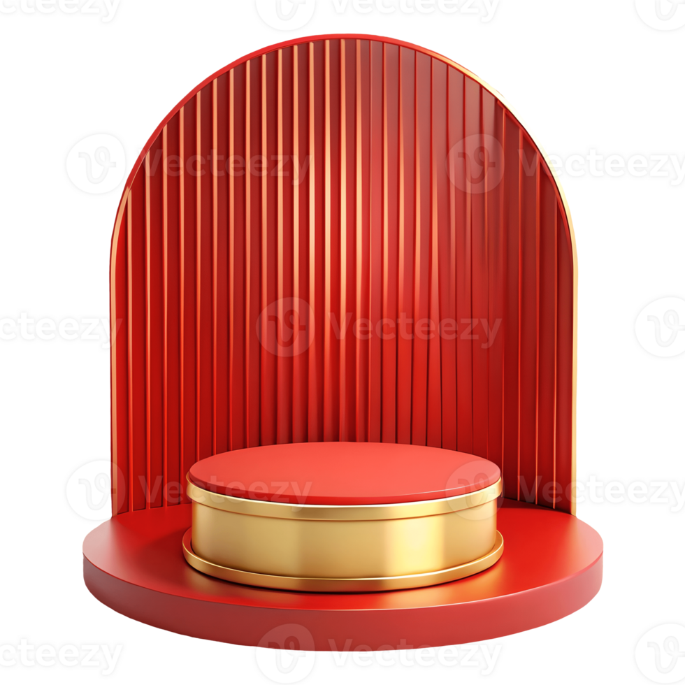 Red and gold podium with a sleek modern design featuring vertical lines on a transparent background png