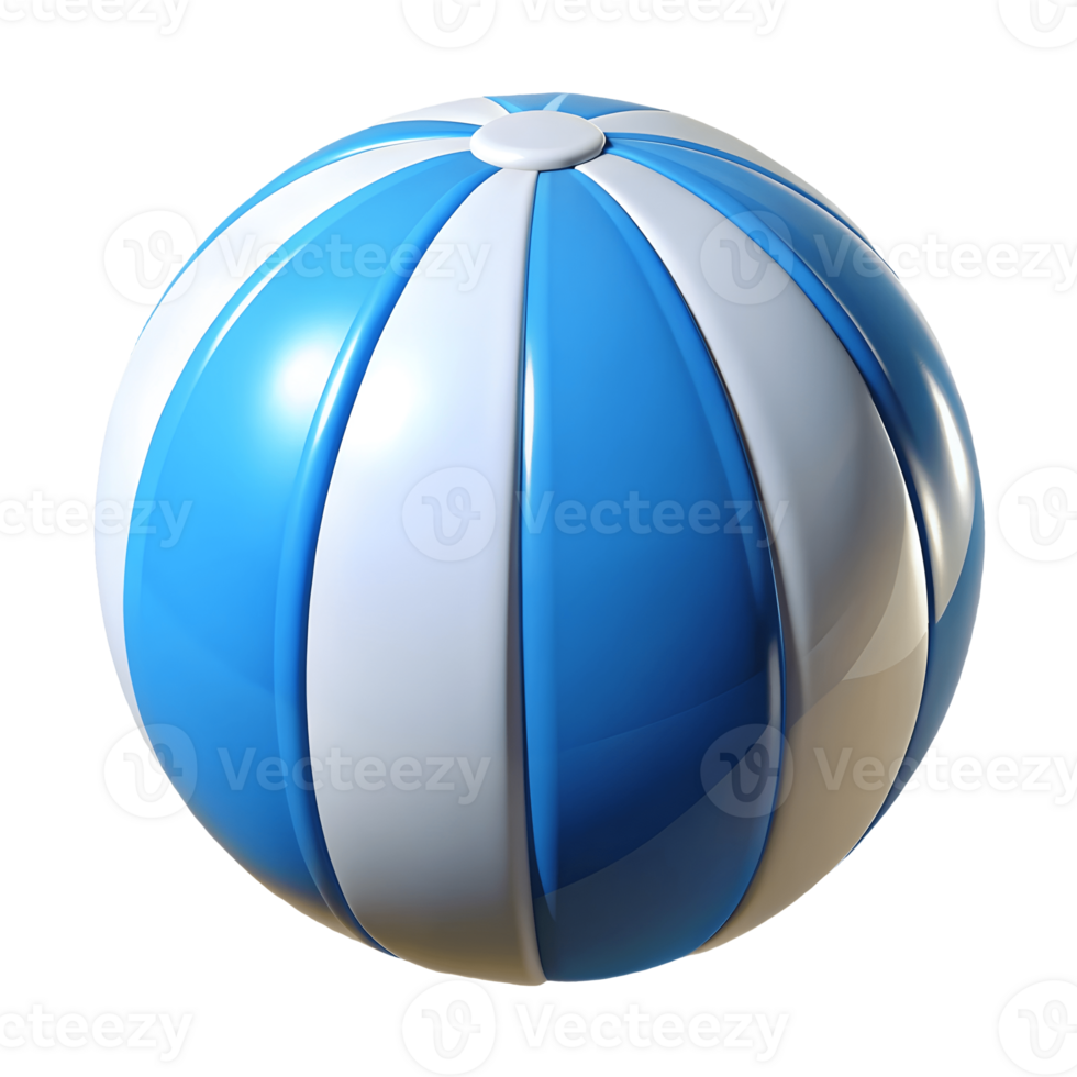 Shiny blue and white striped beach ball perfect for summer fun and pool parties on a transparent background png