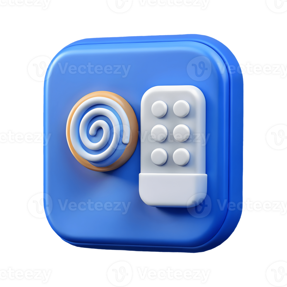3D illustrated blue app icon with a swirl and button design perfect for tech and software visuals on a transparent background png