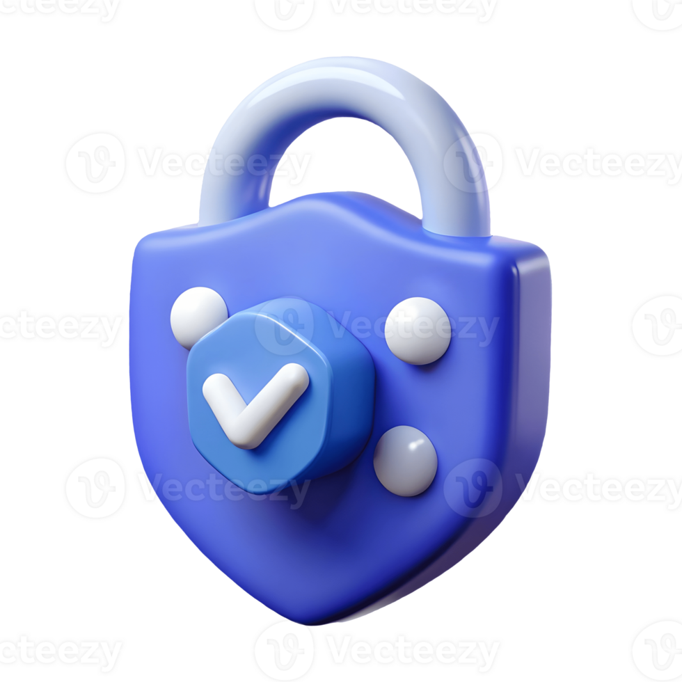 3D Blue Lock Icon with Check Mark Symbolizing Security and Approval on a transparent background png