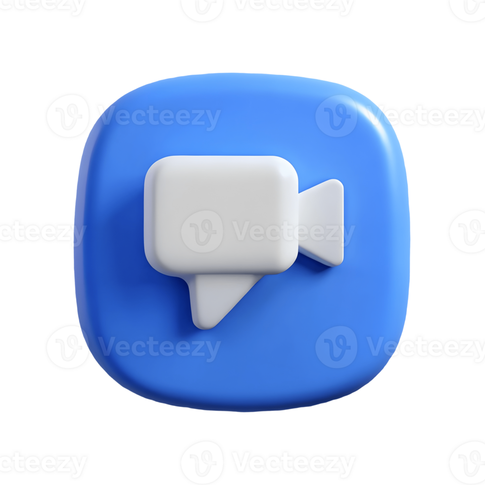 3D chat icon with a white camera symbol on a blue rounded square button perfect for app interfaces and digital communication designs on a transparent background png