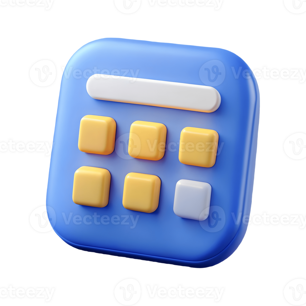 3D Calculator Icon with Blue Body and Yellow Buttons on a transparent background png