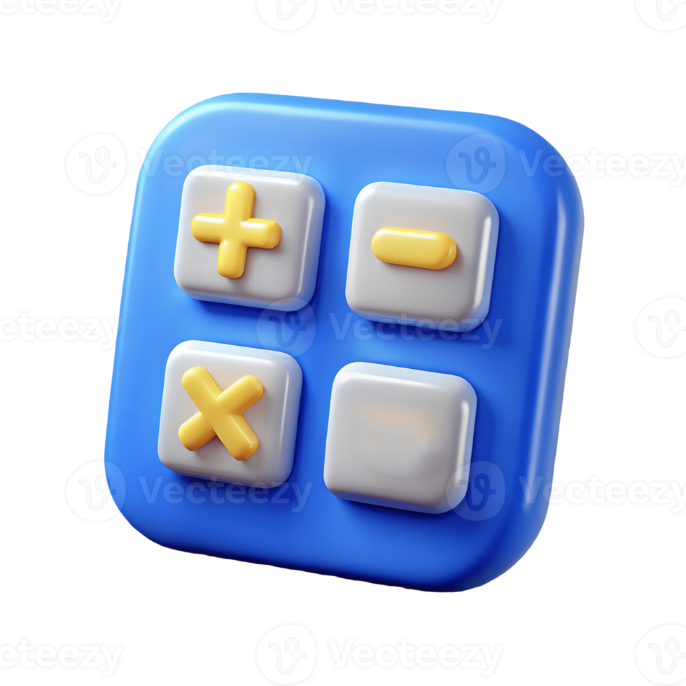 3D Blue Calculator Icon with Basic Math Symbols on a transparent background png