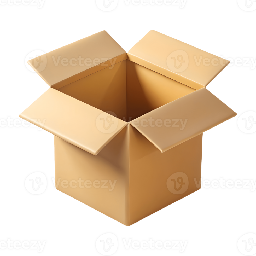 Open cardboard box perfect for packaging and shipping needs on a transparent background png