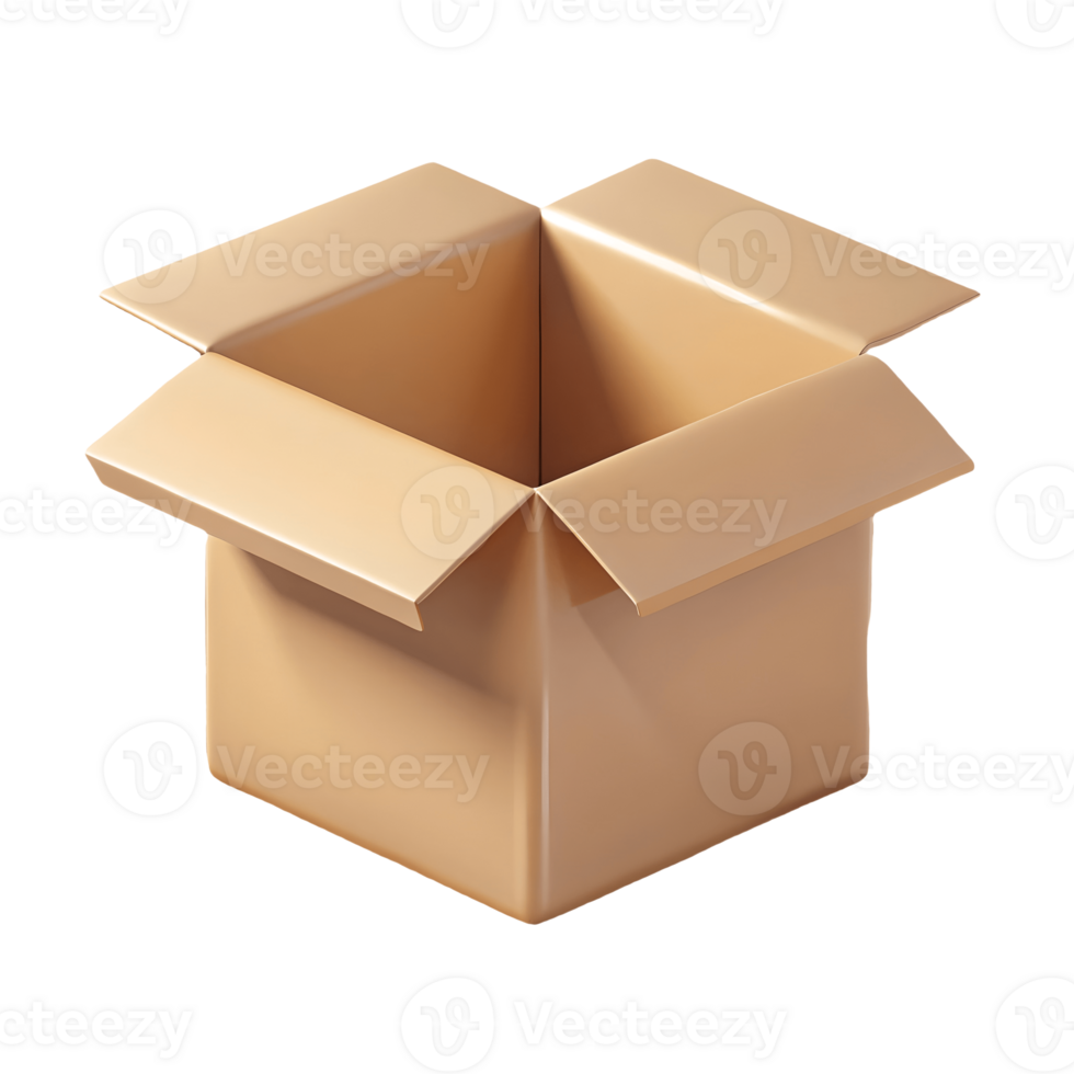 Open cardboard box perfect for packaging and shipping concepts on a transparent background png