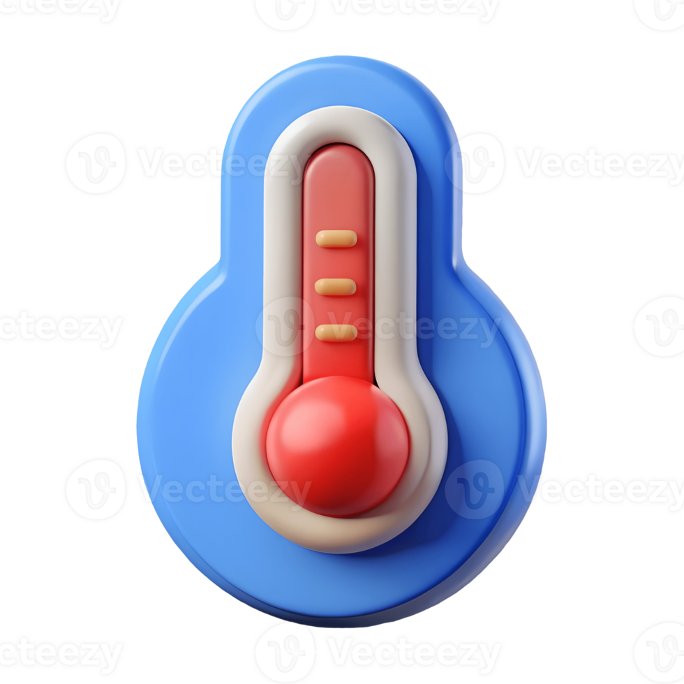 3D Thermometer Icon with Red and Blue Design on a transparent background png