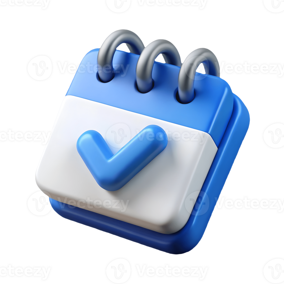 3D Blue Calendar Icon with Check Mark Perfect for Scheduling and Organization Concepts on a transparent background png