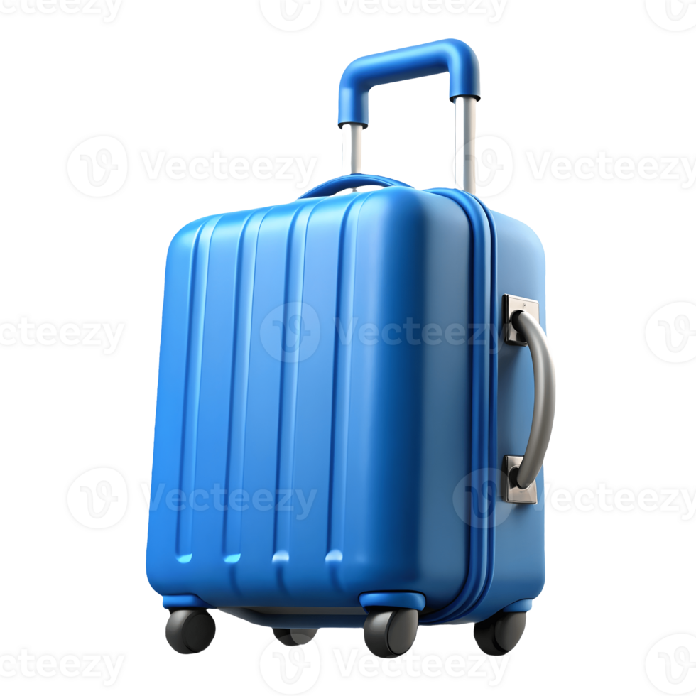 Blue hard-shell suitcase with a telescopic handle and wheels perfect for travel case isolated on a transparent background png