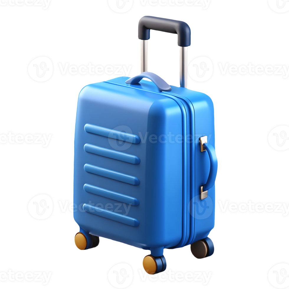 Blue hard-shell suitcase with a telescopic handle and wheels perfect for travel plastic isolated on a transparent background png