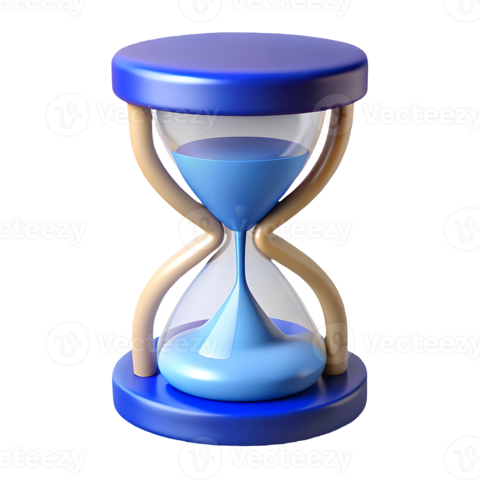 Blue and beige sand timer with blue liquid perfect for illustrating time management concepts in both personal and professional contexts on a transparent background png