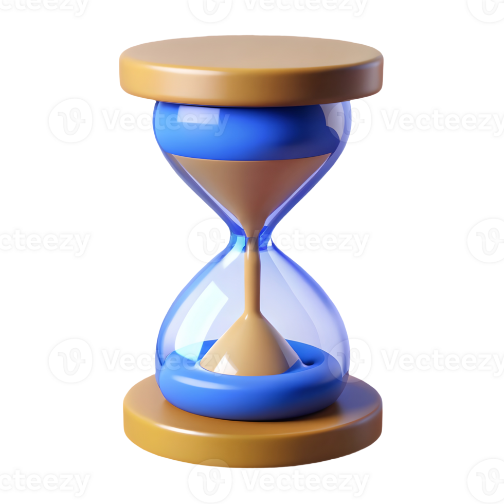 Modern blue and beige 3D sand timer with a glossy finish perfect for time management concepts on a transparent background png