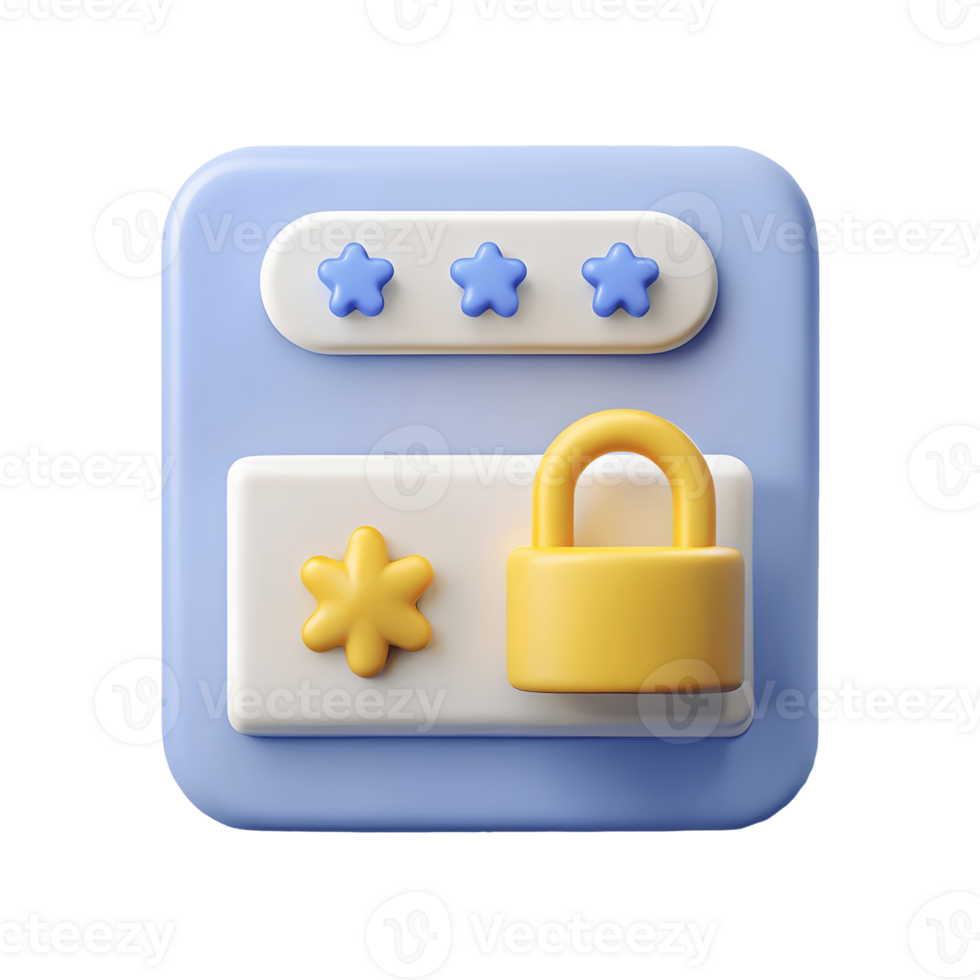3D security padlock and password interface symbolizing data protection and privacy in digital systems on a transparent background png