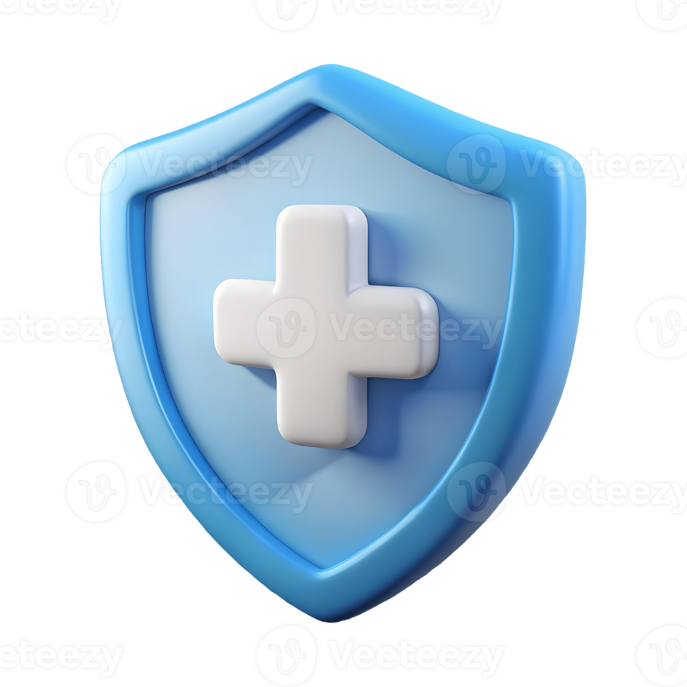 Blue shield with a white medical cross symbol 3D rendering ideal for health and security concepts on a transparent background png