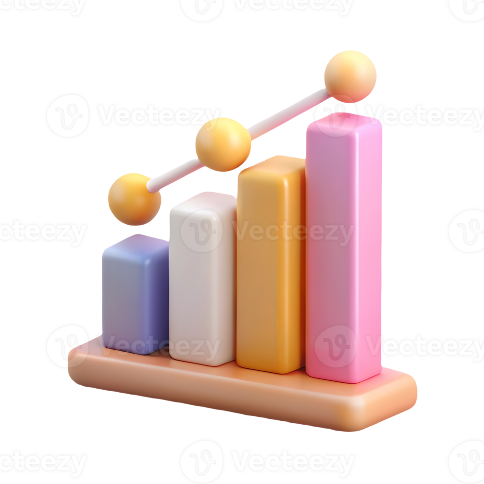 3D Colorful Bar Graph with Trend Line on a transparent background png