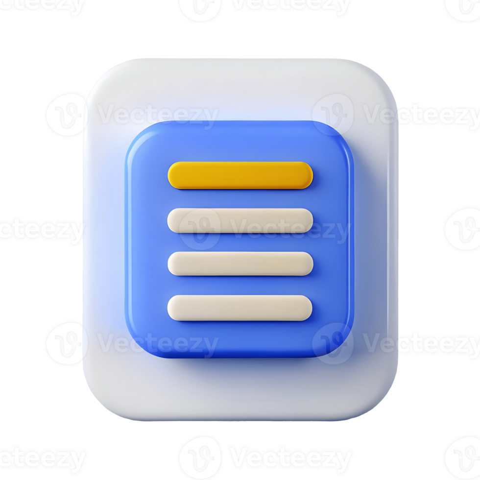 3D-rendered document icon with blue and yellow elements perfect for app interfaces and digital design projects on a transparent background png