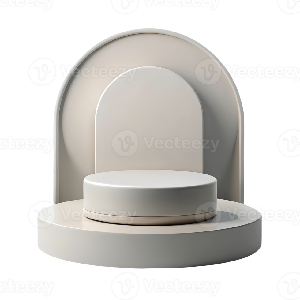 Minimalist 3D rendering of a product display podium with geometric shapes on a transparent background png