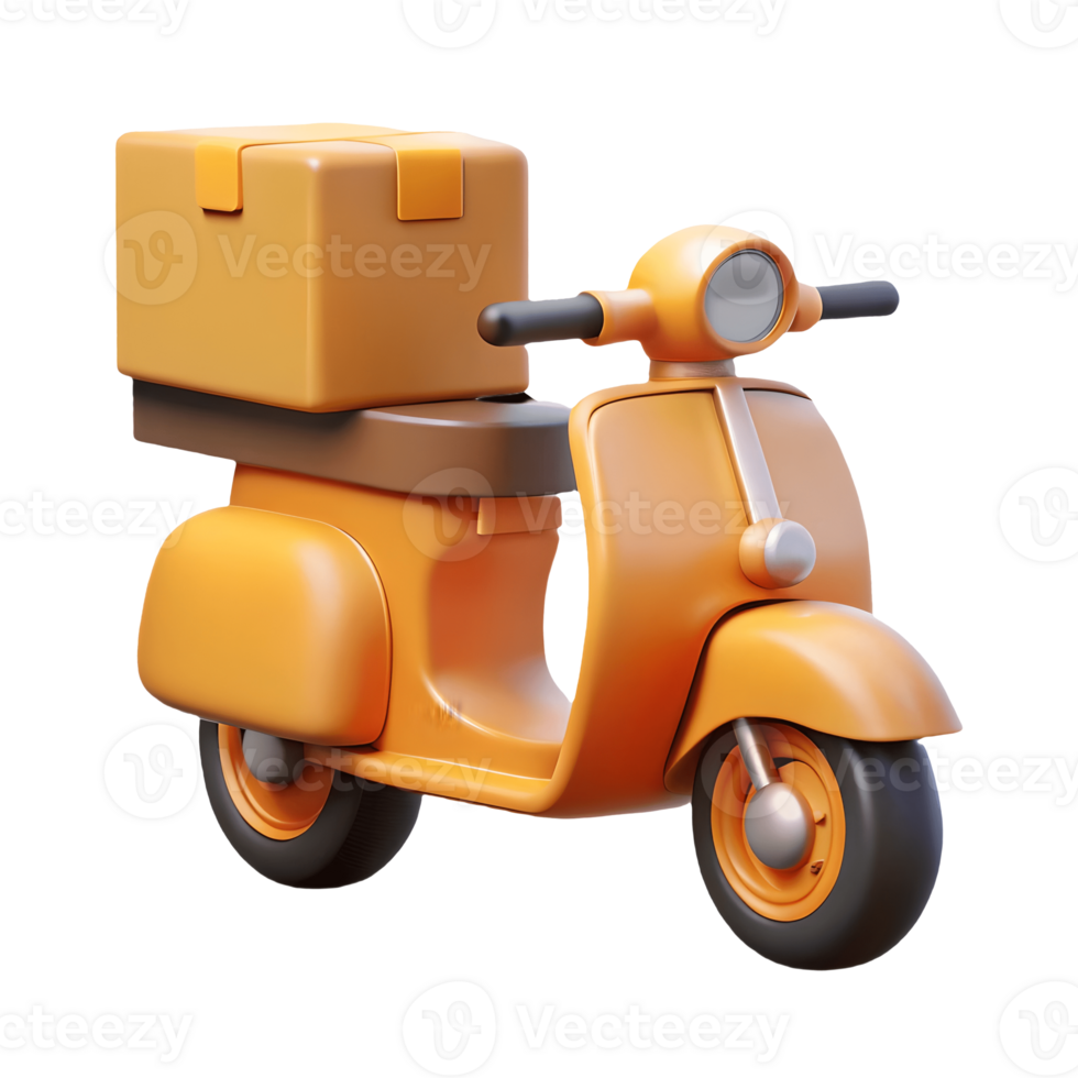 Orange scooter with a delivery box perfect for logistics and delivery service illustrations on a transparent background png