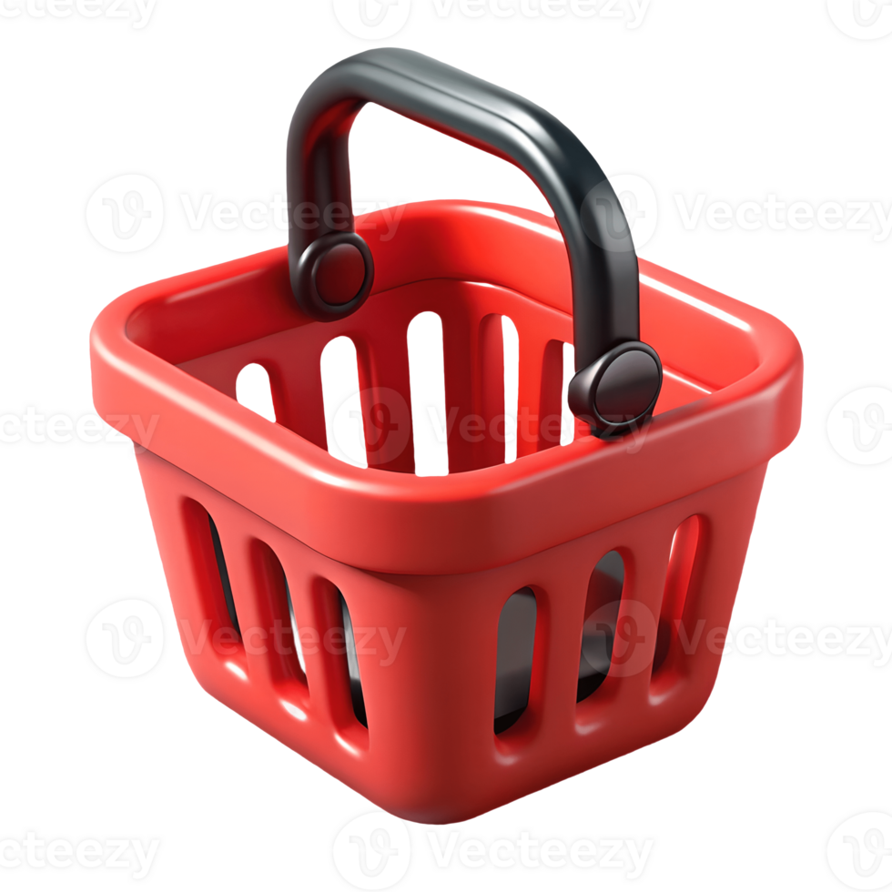 Red shopping basket with a black handle perfect for retail and e-commerce designs on a transparent background png