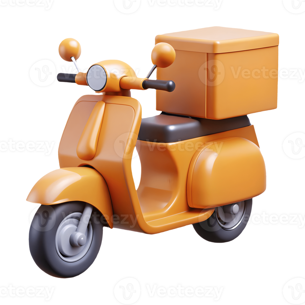 Orange delivery scooter with a matching box on the back perfect for logistics and courier services illustrations on a transparent background png