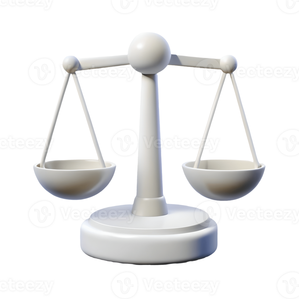 3D Render of a Balanced Scale Symbolizing Justice and Equity on a transparent background png