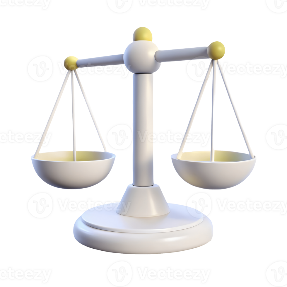 3D Render of a Modern Minimalist Balance Scale Symbolizing Justice and Equality Perfect for Legal and Fairness Concepts on a transparent background png