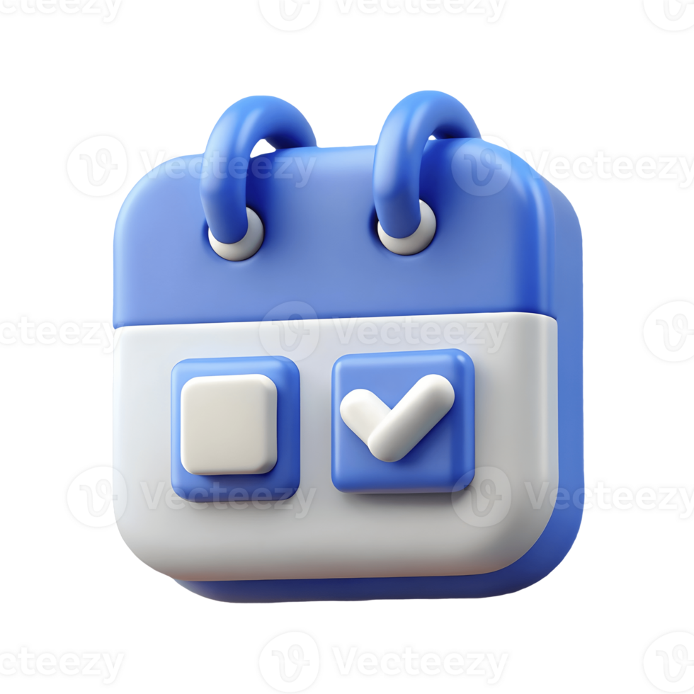 3D Blue Calendar Icon with Check Mark Symbolizing Scheduled Tasks and Events on a transparent background png