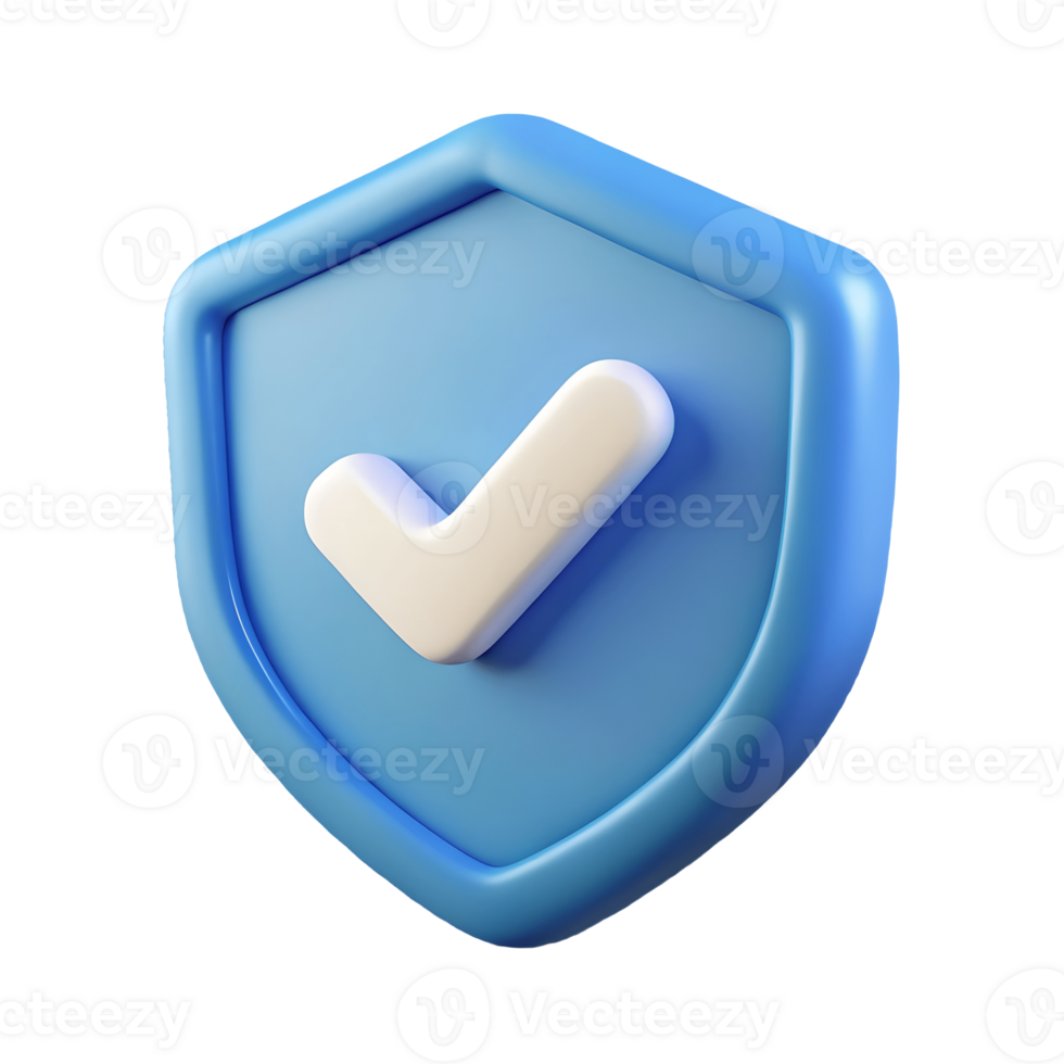 3D Blue Shield with White Check Mark Icon safety on a transparent background png