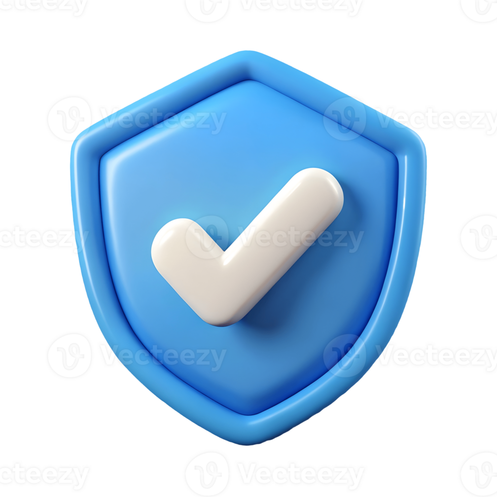 3D Blue Shield with White Check Mark Icon secure on a transparent background png
