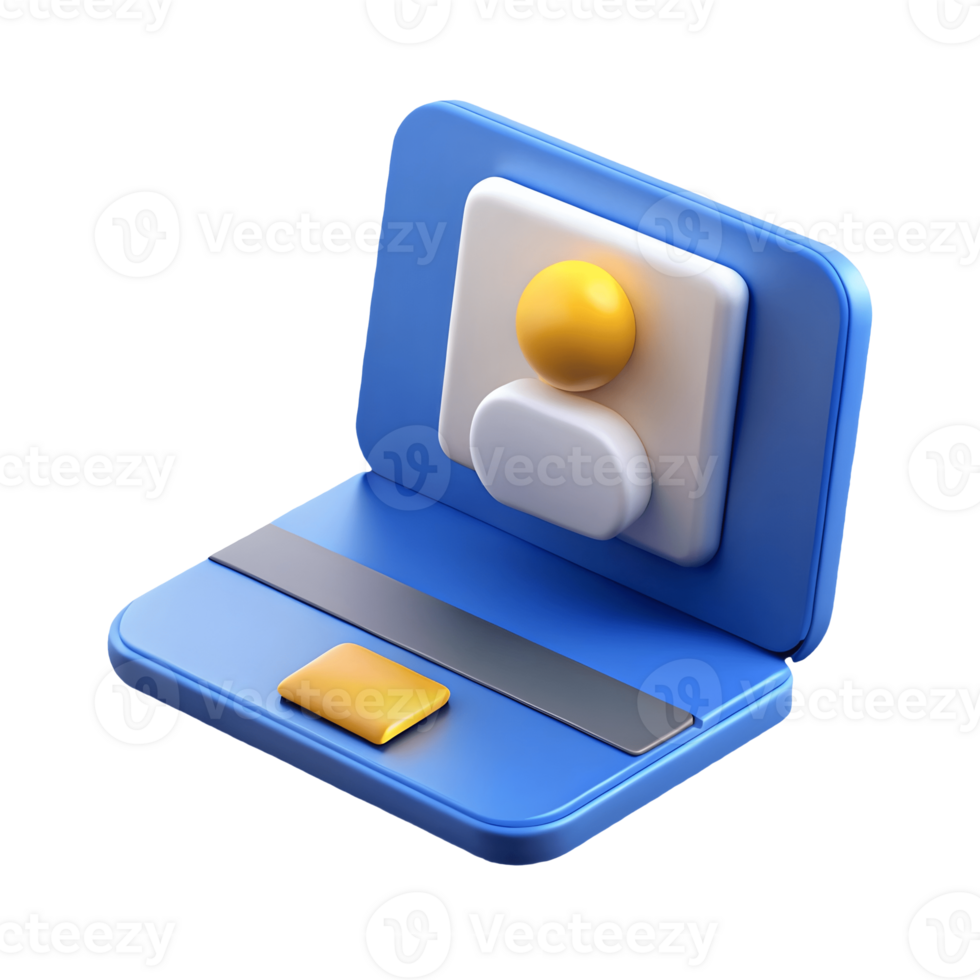 3D Rendered Blue Laptop with User Profile Icon on Screen Isolated on transparent background on a transparent background png