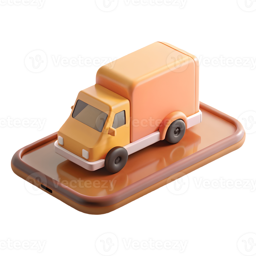 3D Delivery Truck on Smartphone Illustrating Online Shipping and Logistics Services on a transparent background png